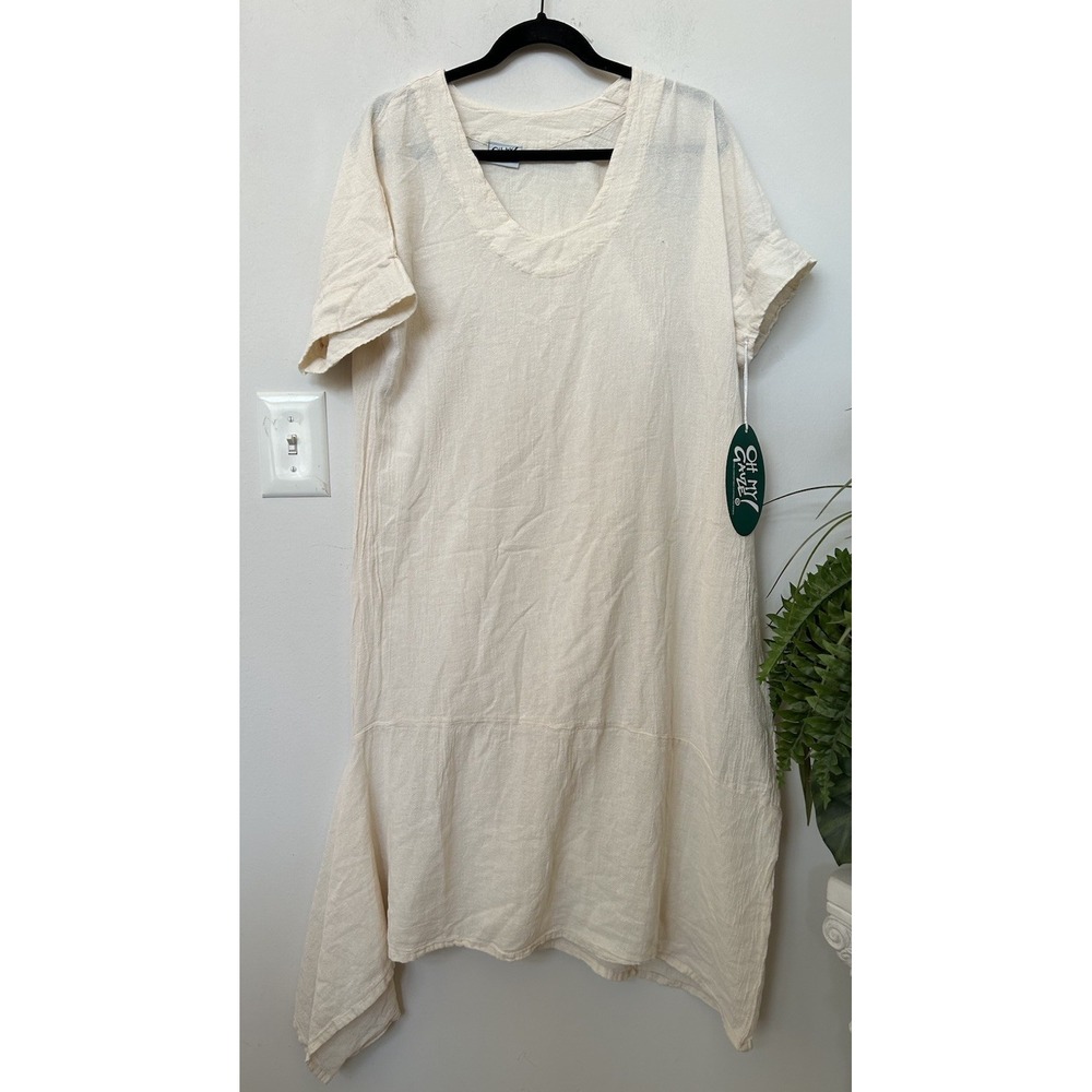 NWT Oh My Gauze Ivory Cotton LA Dress S/M Lagenlook Boho Gauze Asymmetric Midi